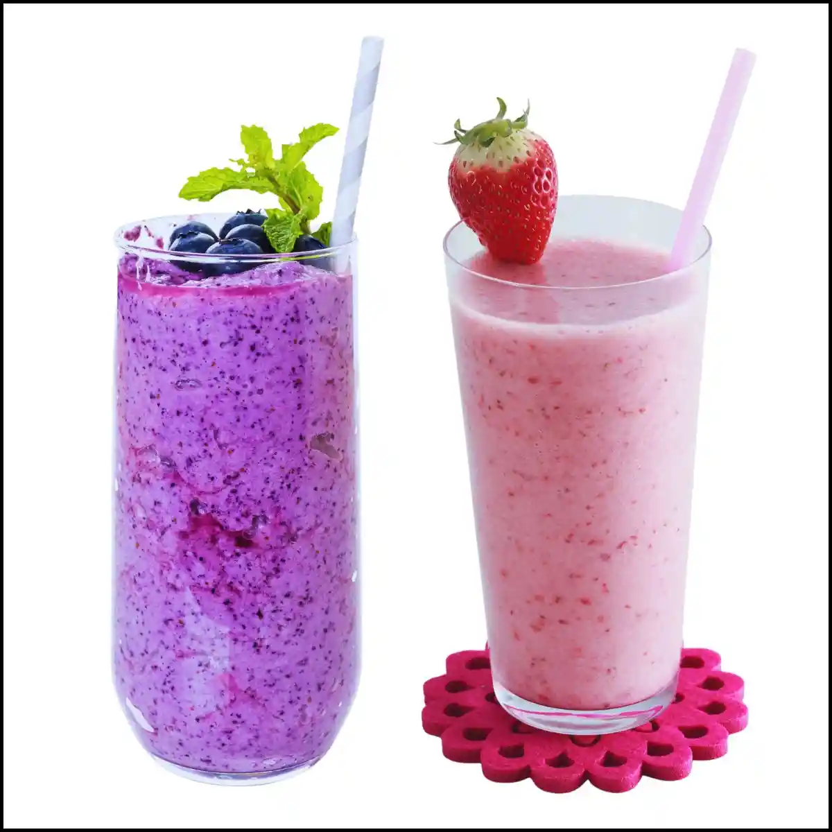 Refreshing Blueberry and Strawberry Smoothies in Tall Glasses